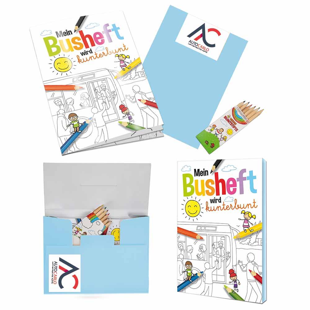 Malbuch / Mal-Set A6 - Bus - Malset mit 2-c Logoeindruck