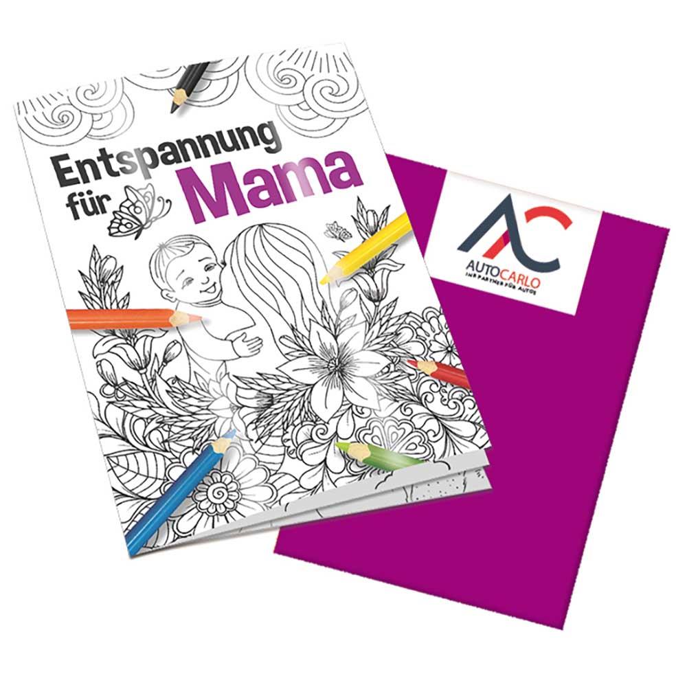 Malbuch / Mal-Set A6 - Entspannung für Mama - Malbuch mit 2-c Logoeindruck