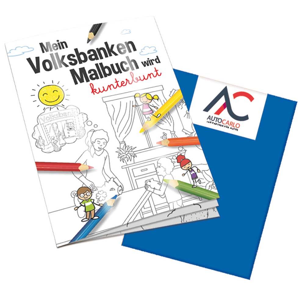 Malbuch / Mal-Set A6 - Volksbanken - Malbuch mit 2-c Logoeindruck