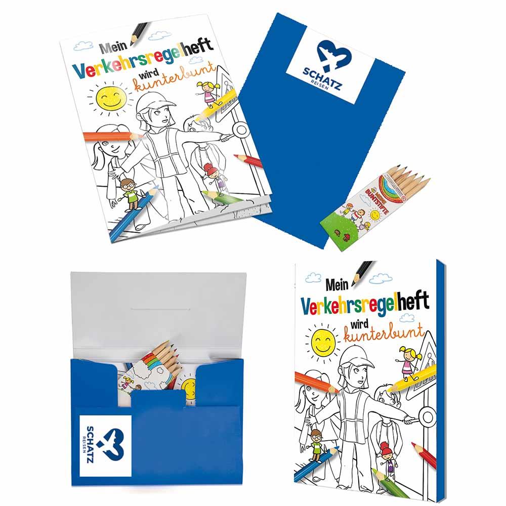 Malbuch / Mal-Set A6 - Verkehr - Malset mit 1-c Logoeindruck