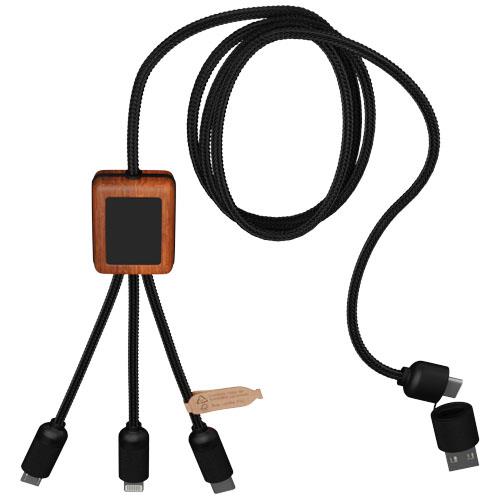 SCX.design C38 40W 5-in-1 Ladekabel aus rPET in quadratischem Bambusgehäuse mit Leuchtlogo