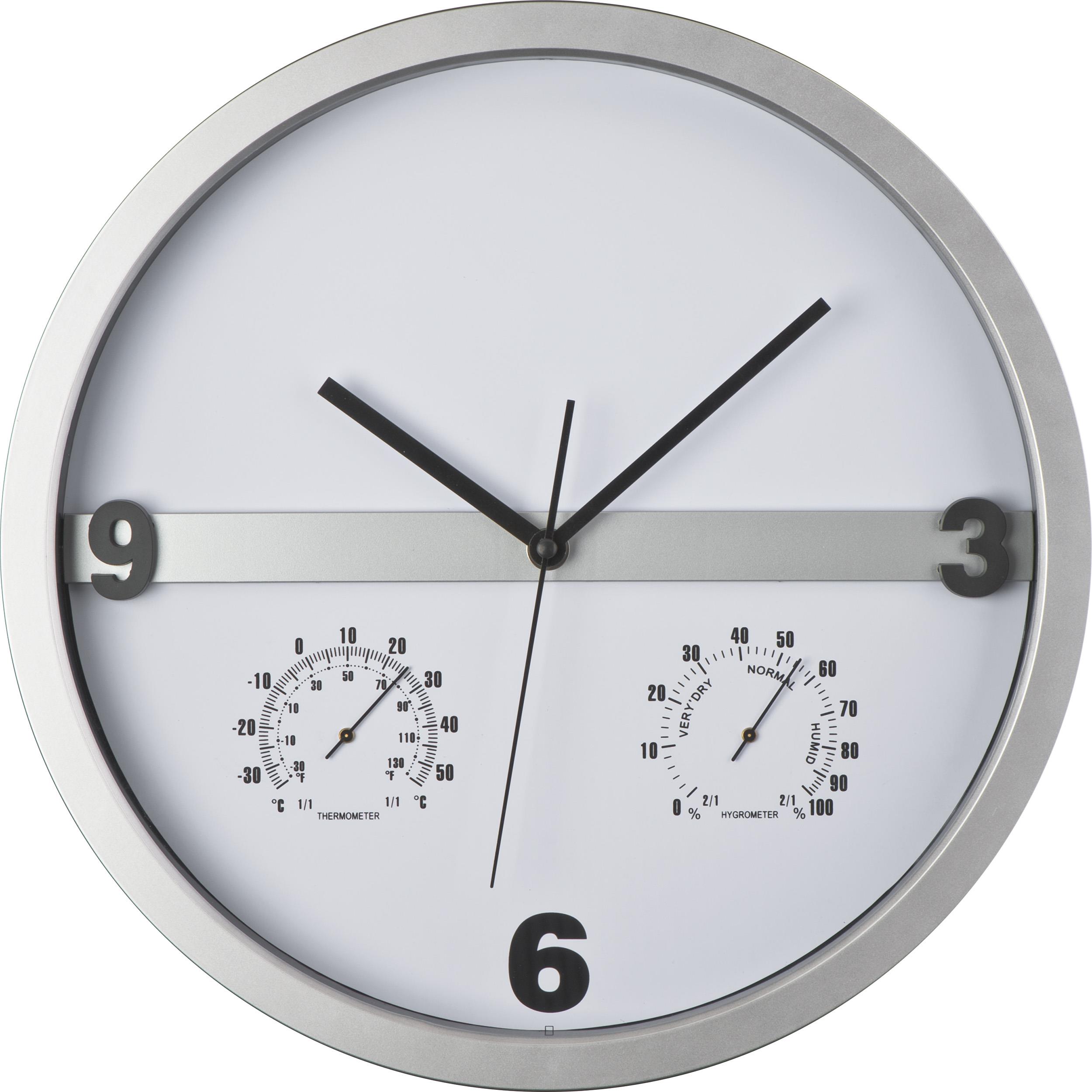 Wanduhr mit Hygro - und Thermometer, halbes Display bedruckbar ERICH