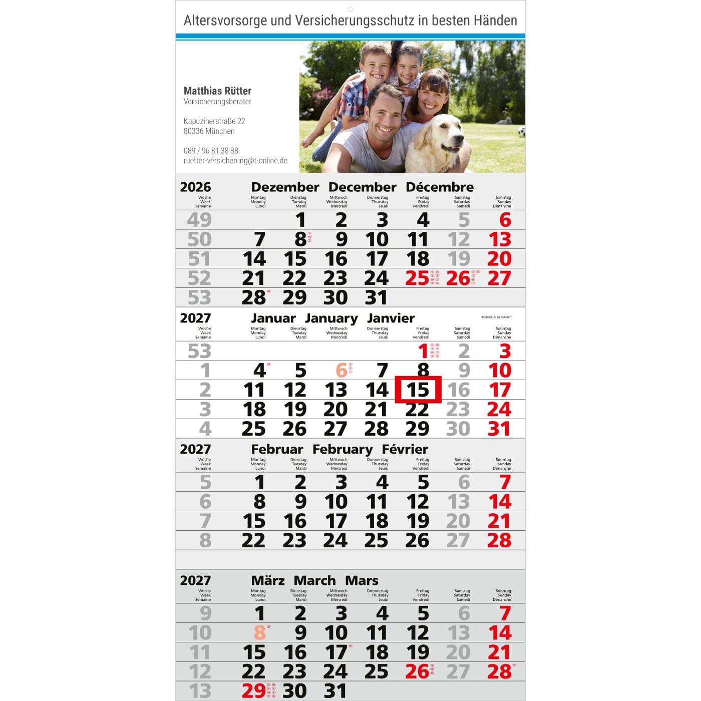 4-Monatskalender Einblatt Mega 4 Post A EXPRESS postoptimiert