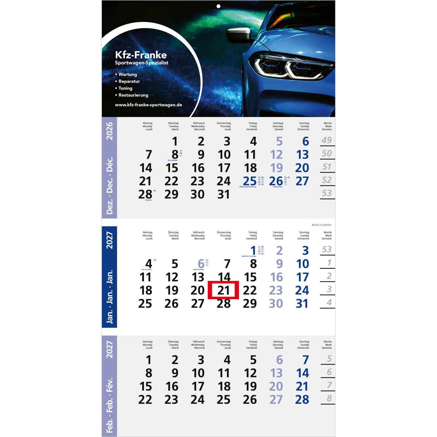 3-Monatskalender Einblatt Logic 3 Post A EXPRESS Design-Kalendarium