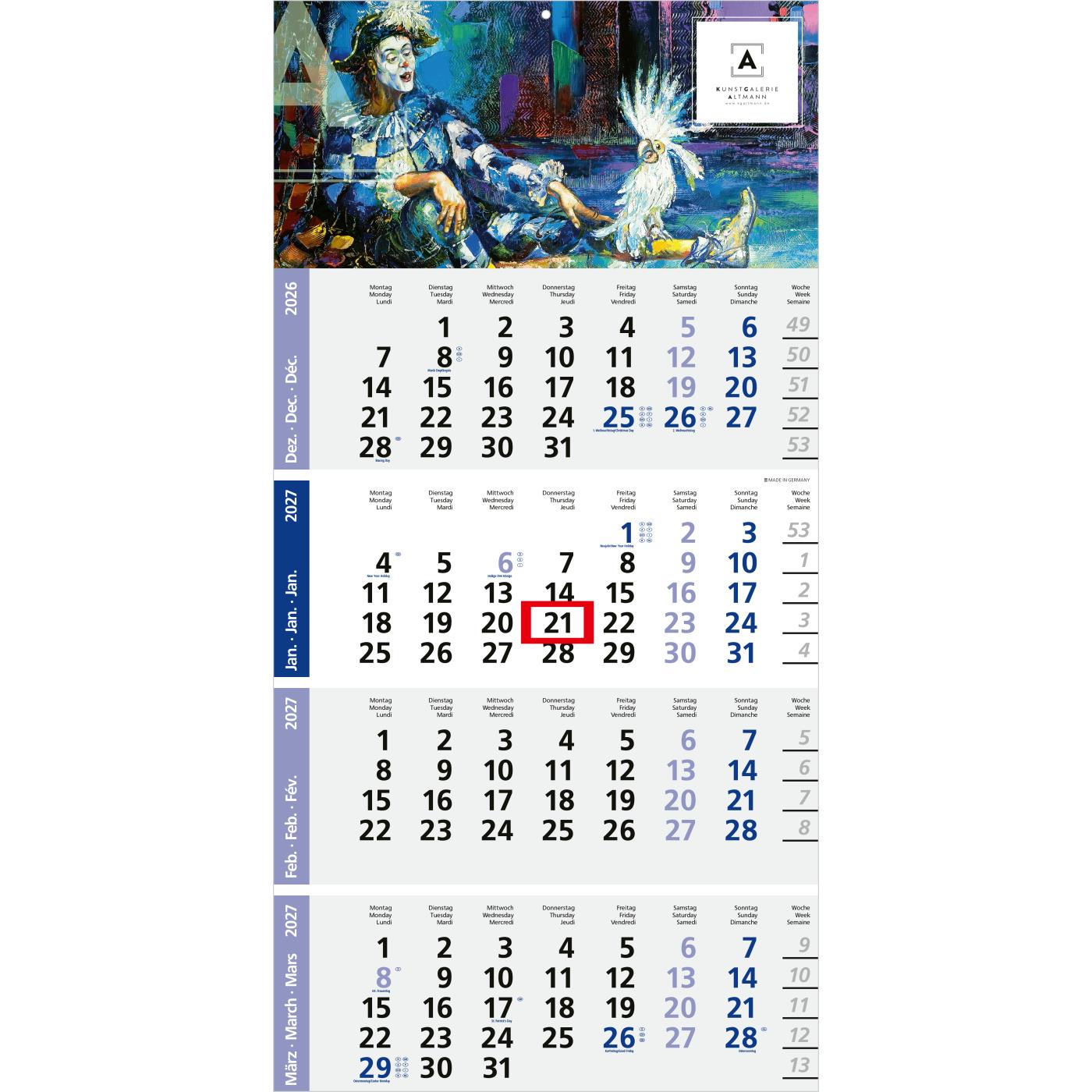 4-Monatskalender Einblatt Logic 4 Post A EXPRESS Design-Kalendarium