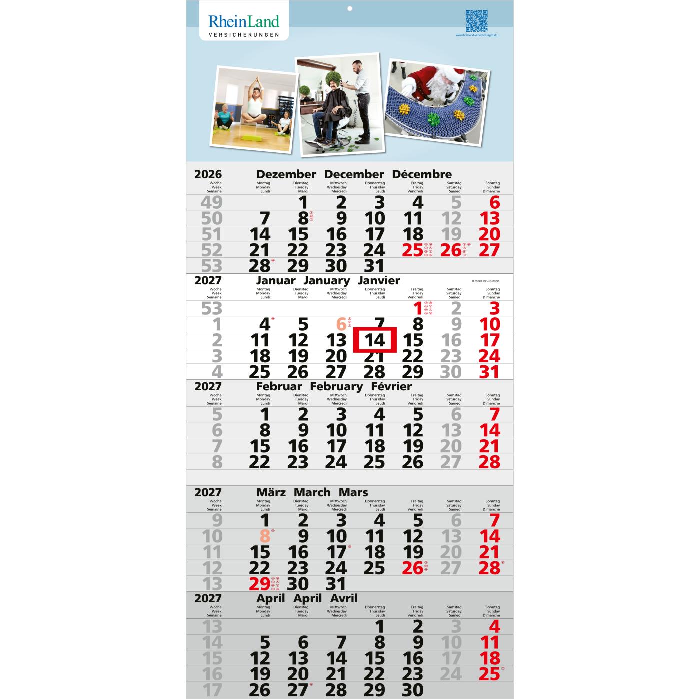 5-Monatskalender Einblatt Quintus 5 Monate gleich groß
