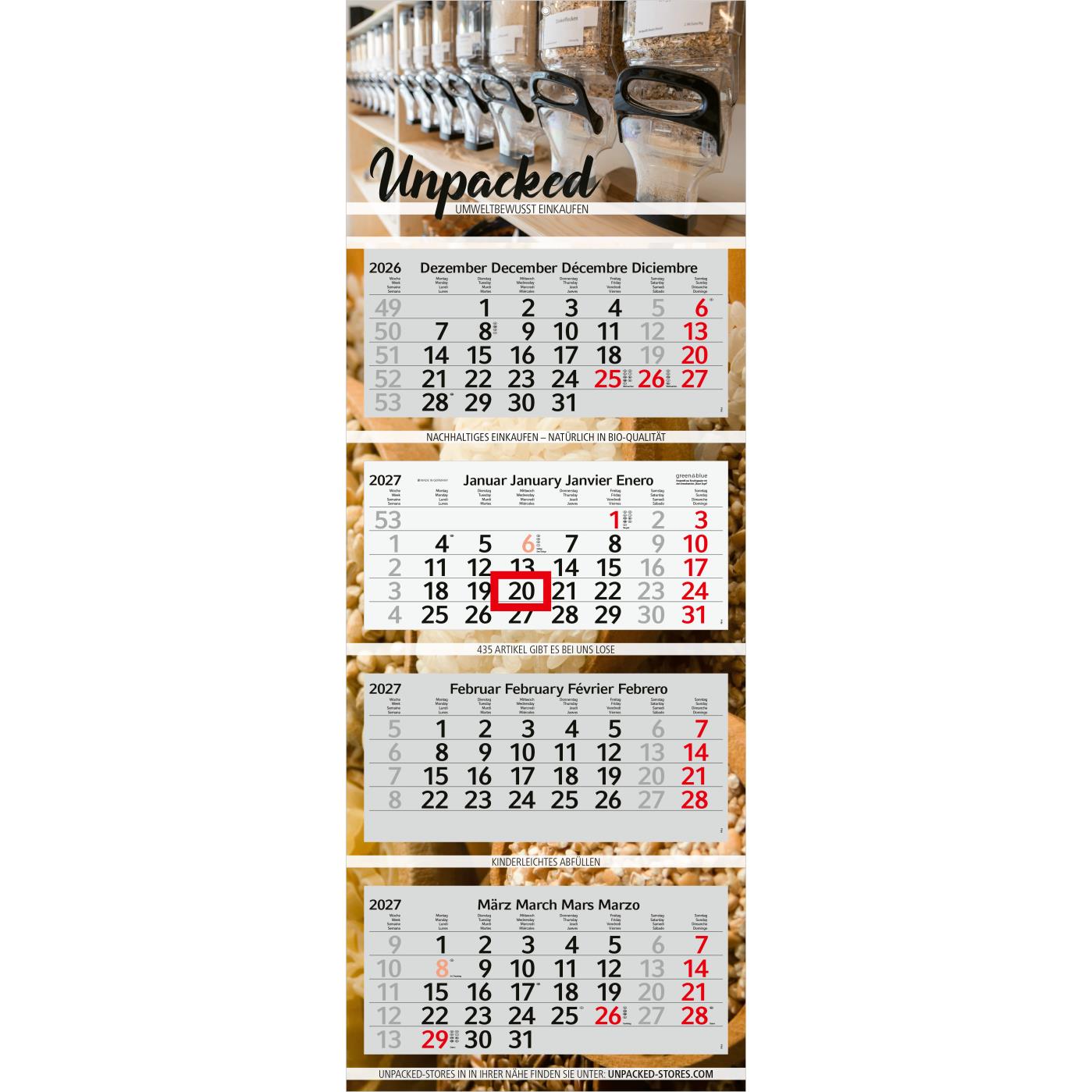4-Monatskalender Mehrblock Profil 4 Recycling-Kalendariumspapier Schrift leicht