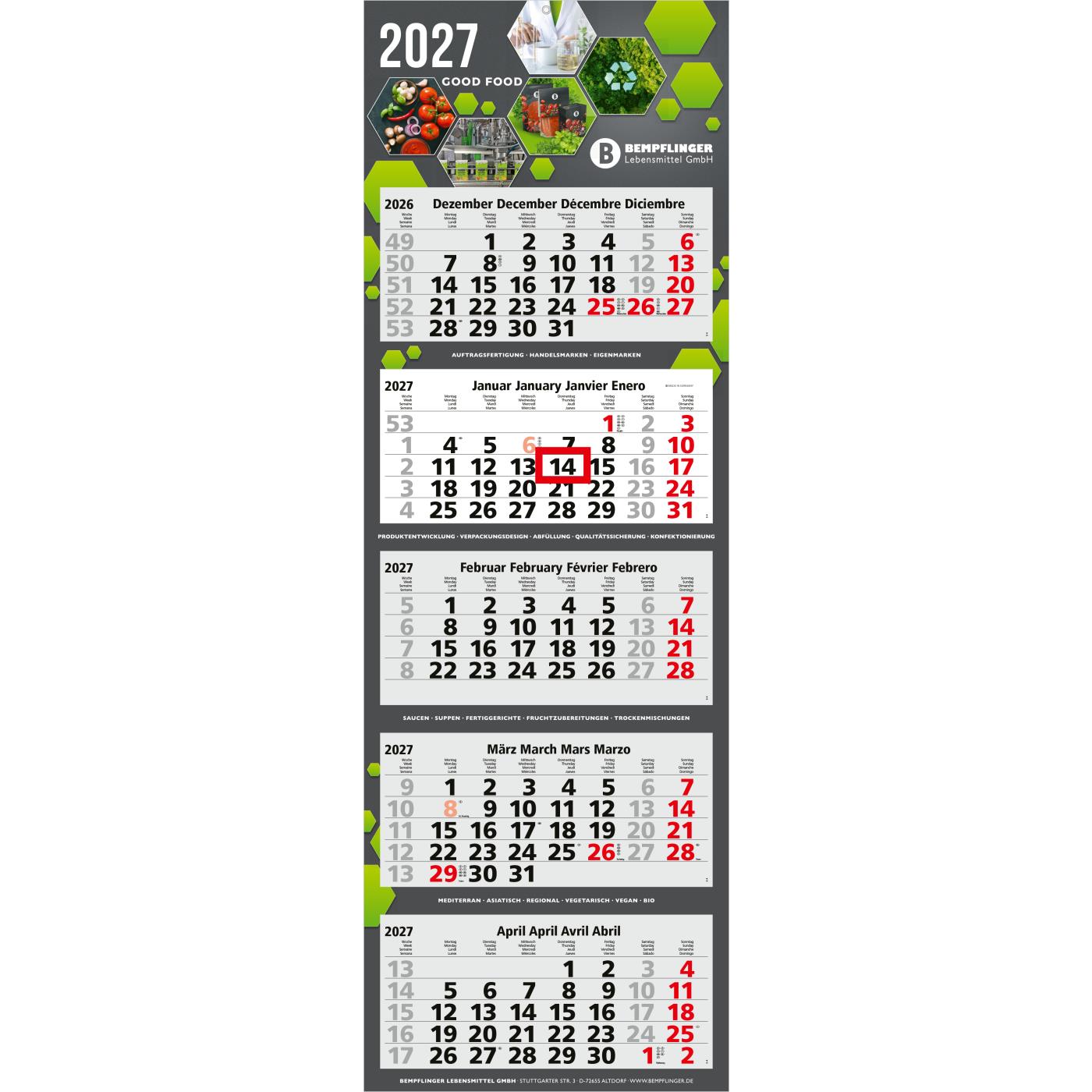 5-Monatskalender Mehrblock Penta Light 5 Werbung auf Rückwand