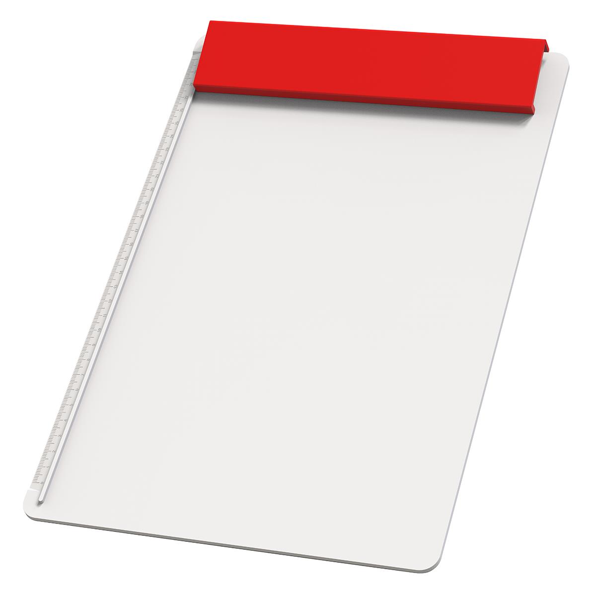 Platte weiß, Leiste rot