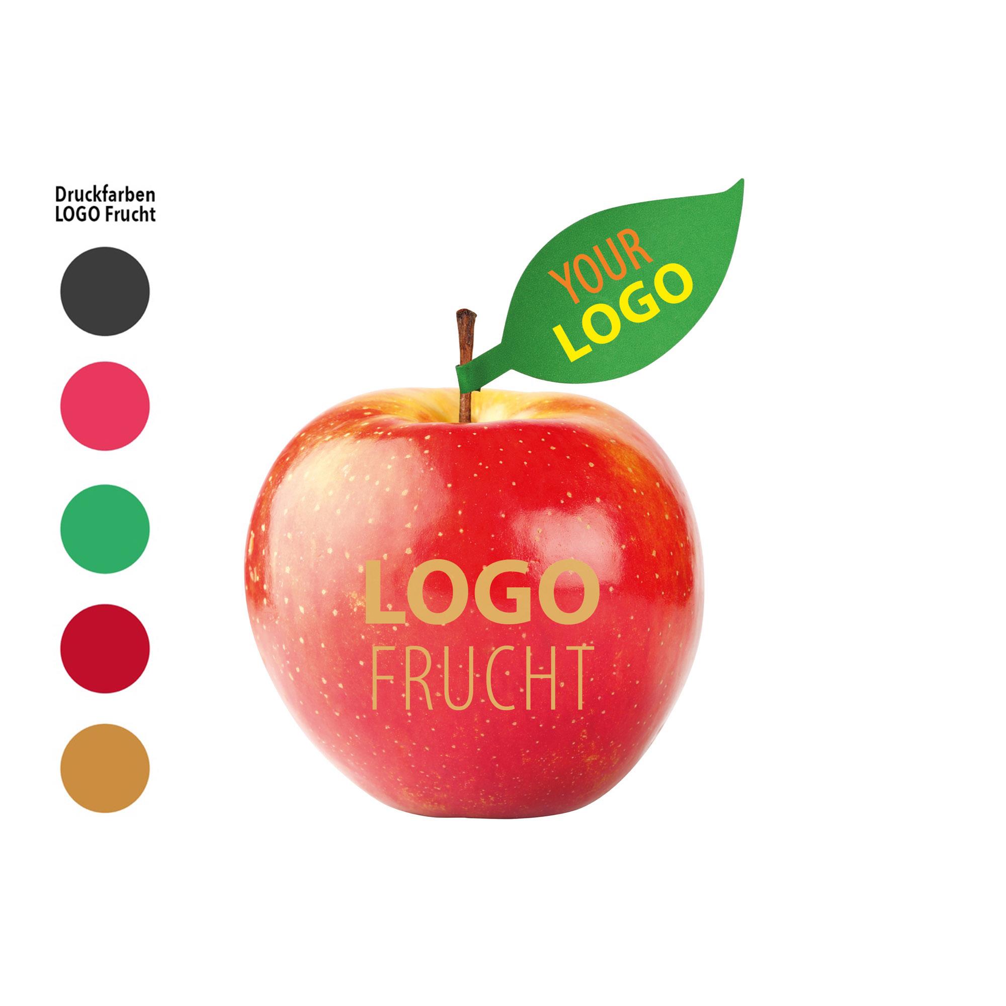 LogoFrucht Apfel rot mit Apfelblatt 4c