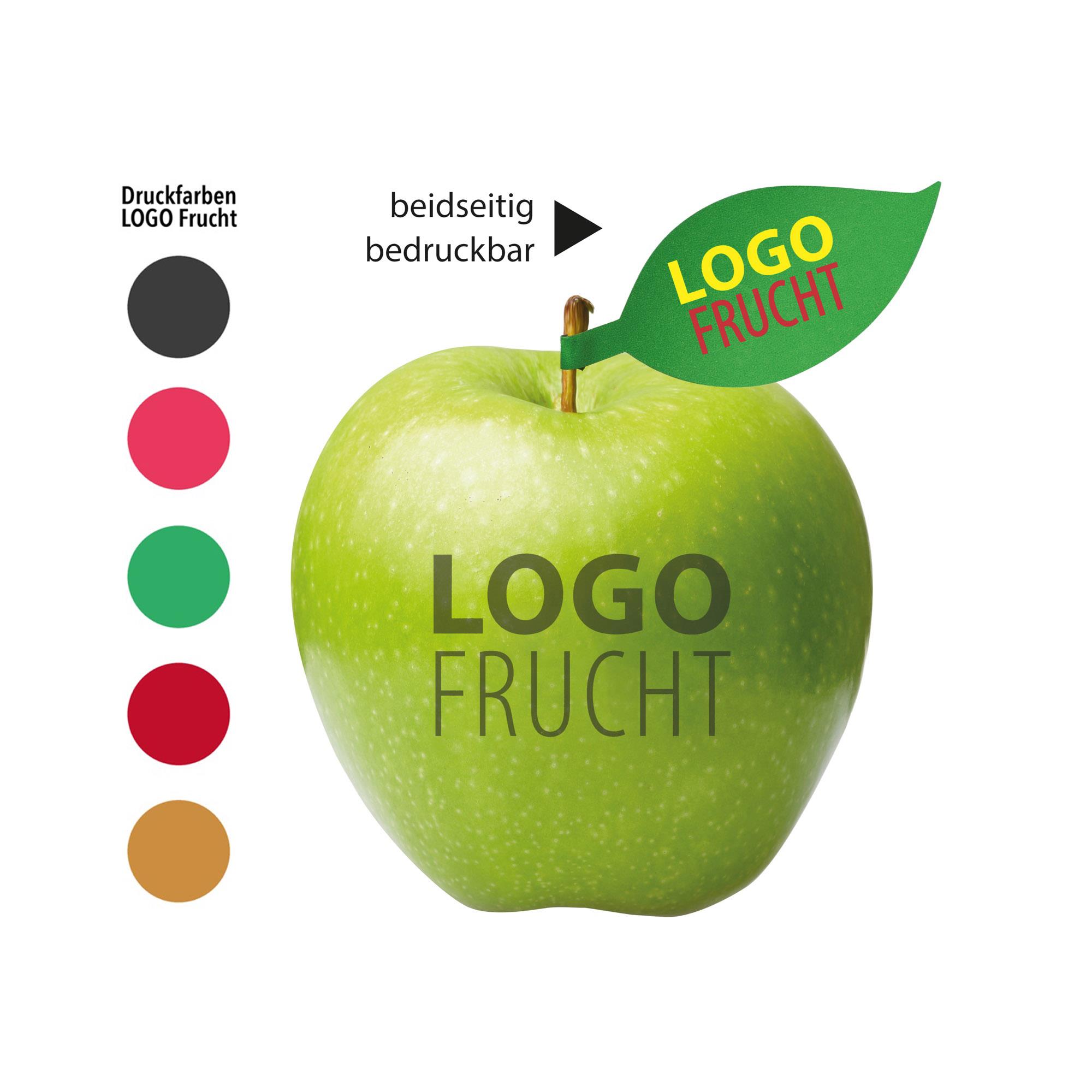 LogoFrucht Apfel grün mit Apfelblatt 4c