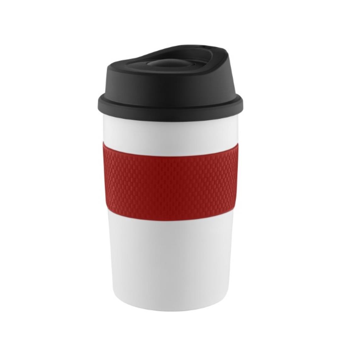 Metmaxx® Thermobecher ´CremaCoffeeHouse´ weiß/Ring rot