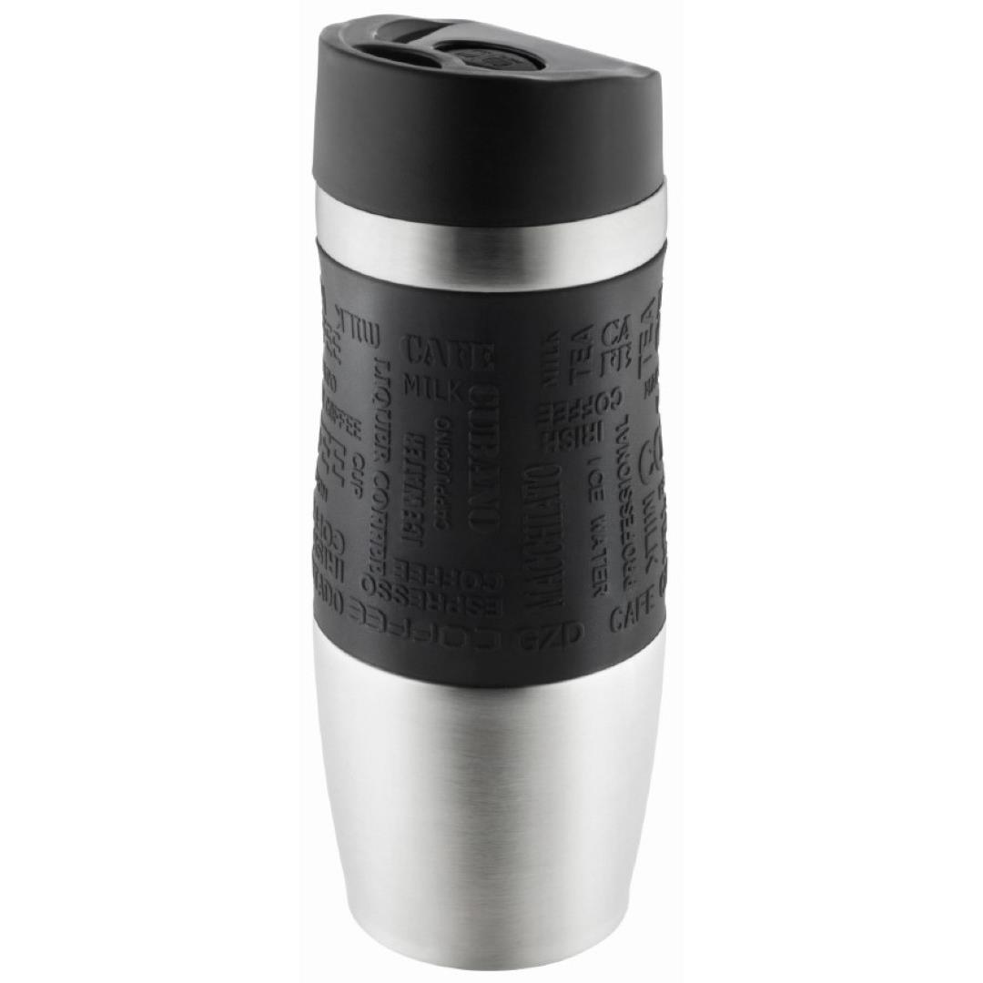 Metmaxx® Thermobecher ´CremaEleganza´ silber, Manschette schwarz