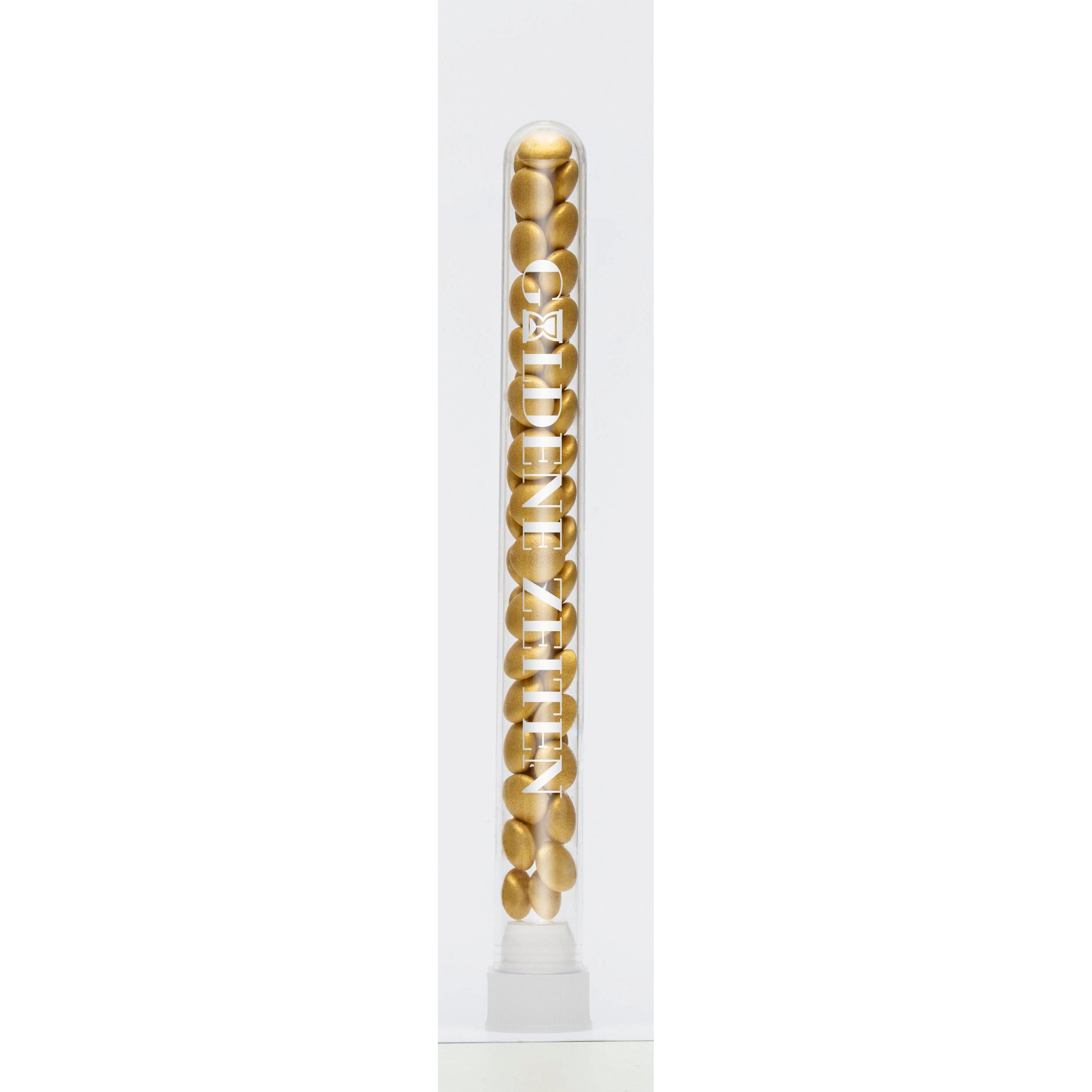 Schoko-Linsen in gold im Reagenzglas - Tampondruck
