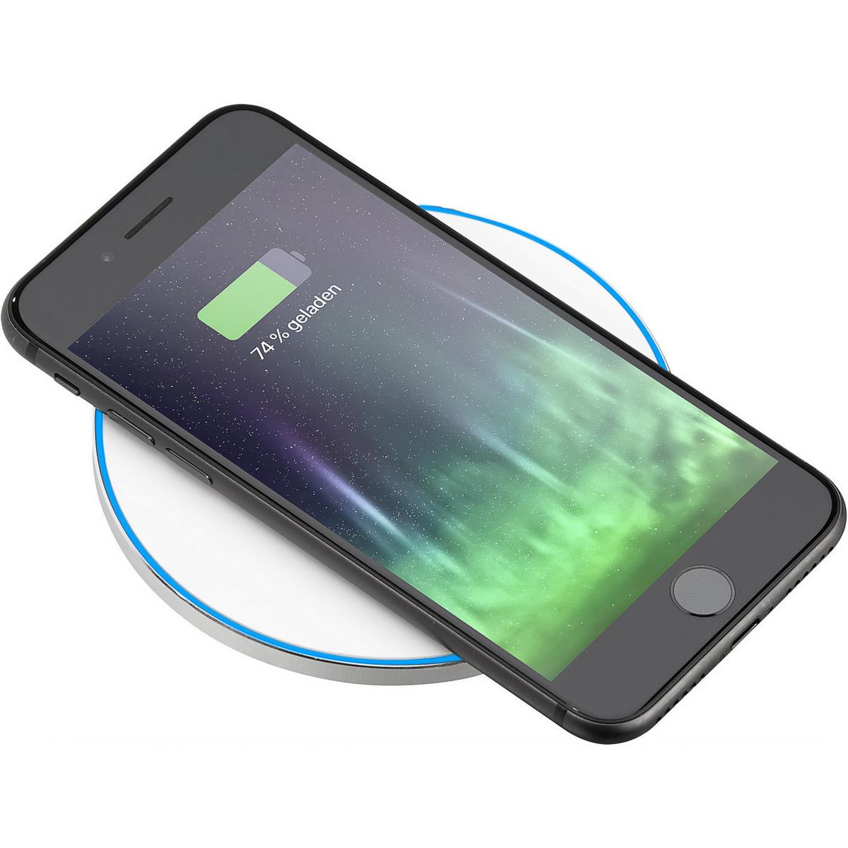 Wireless Charger 15 Watt mit eloxierter Aluminiumschale und leuchtendem Rand