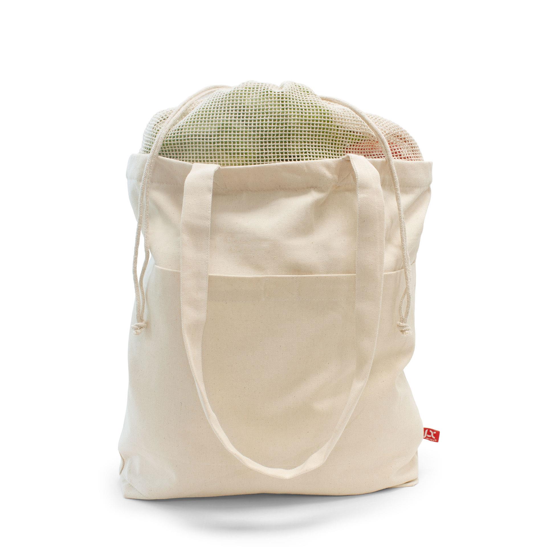 BRISBANE – Canvas-Tasche mit Netz-Einsatz, Kordelzug und langen Henkeln