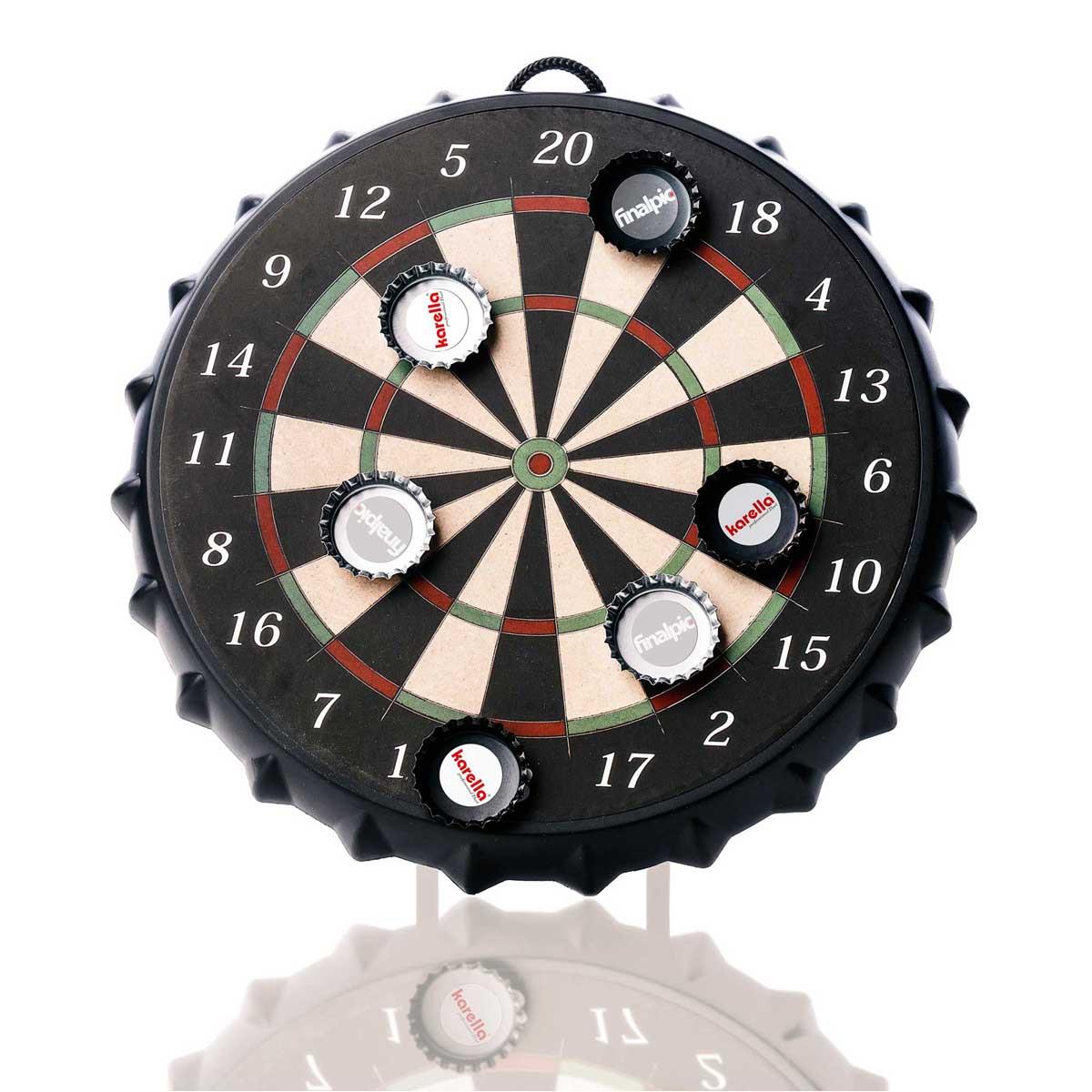 Kronkorken Dart Krony incl. 4c Etikett auf Bull-Eye
