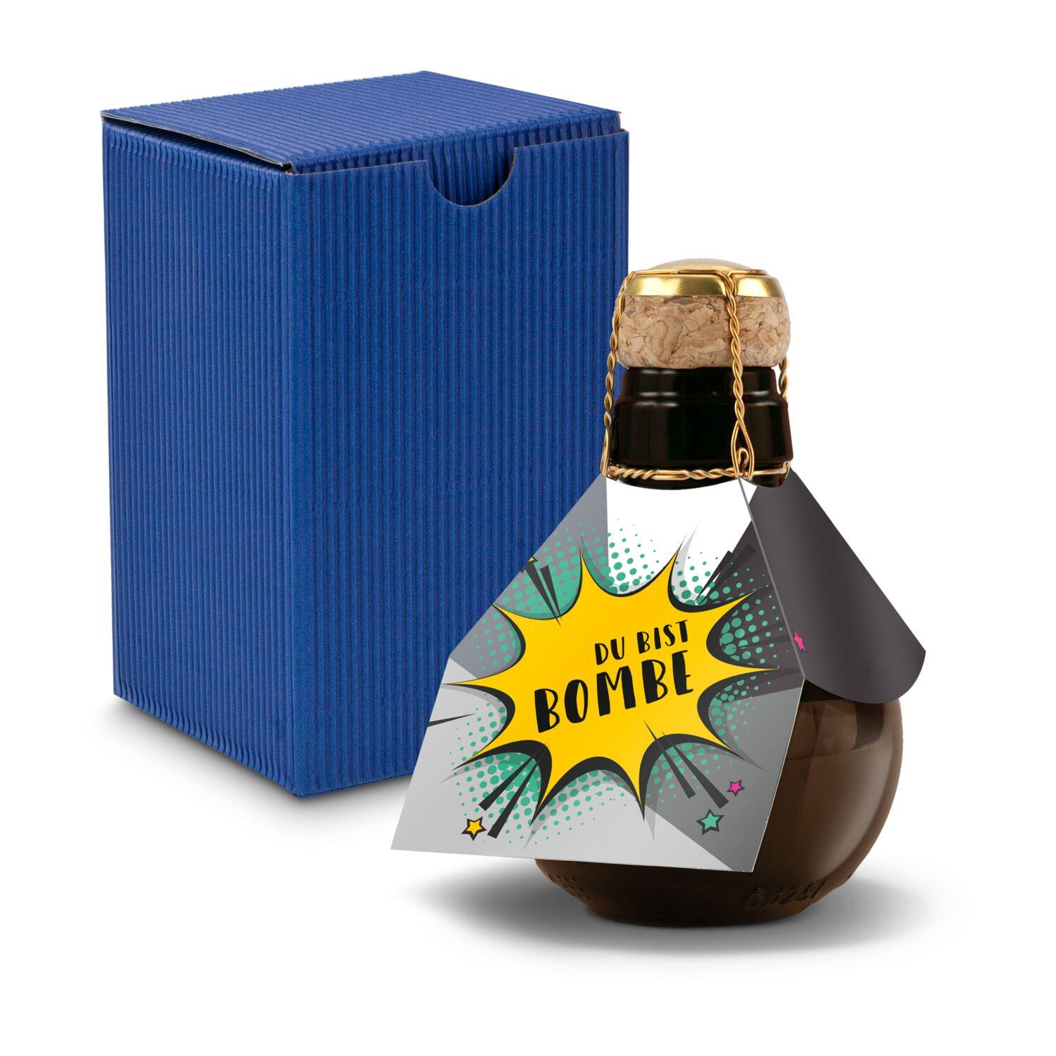 Origineller Sekt Du bist Bombe- Karton Blau, 125 ml