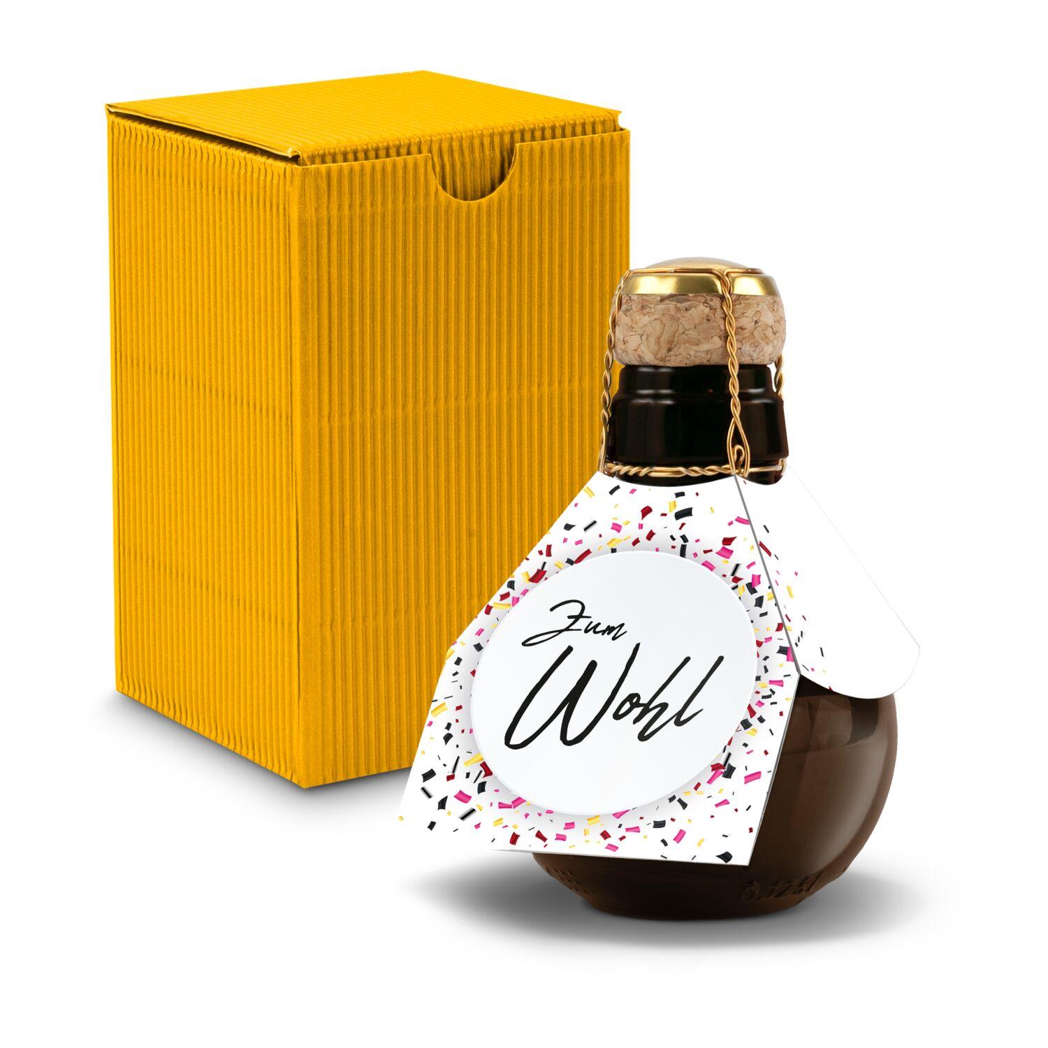 Origineller Sekt Zum Wohl- Karton Gelb, 125 ml