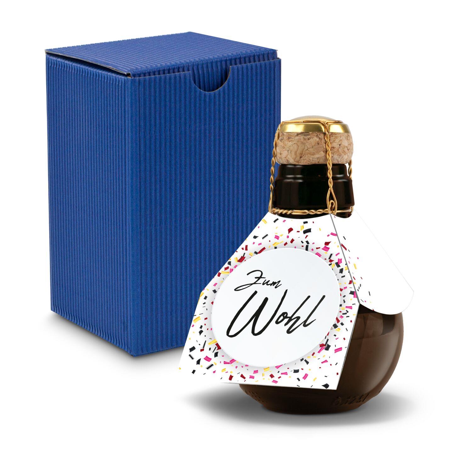 Origineller Sekt Zum Wohl- Karton Blau, 125 ml