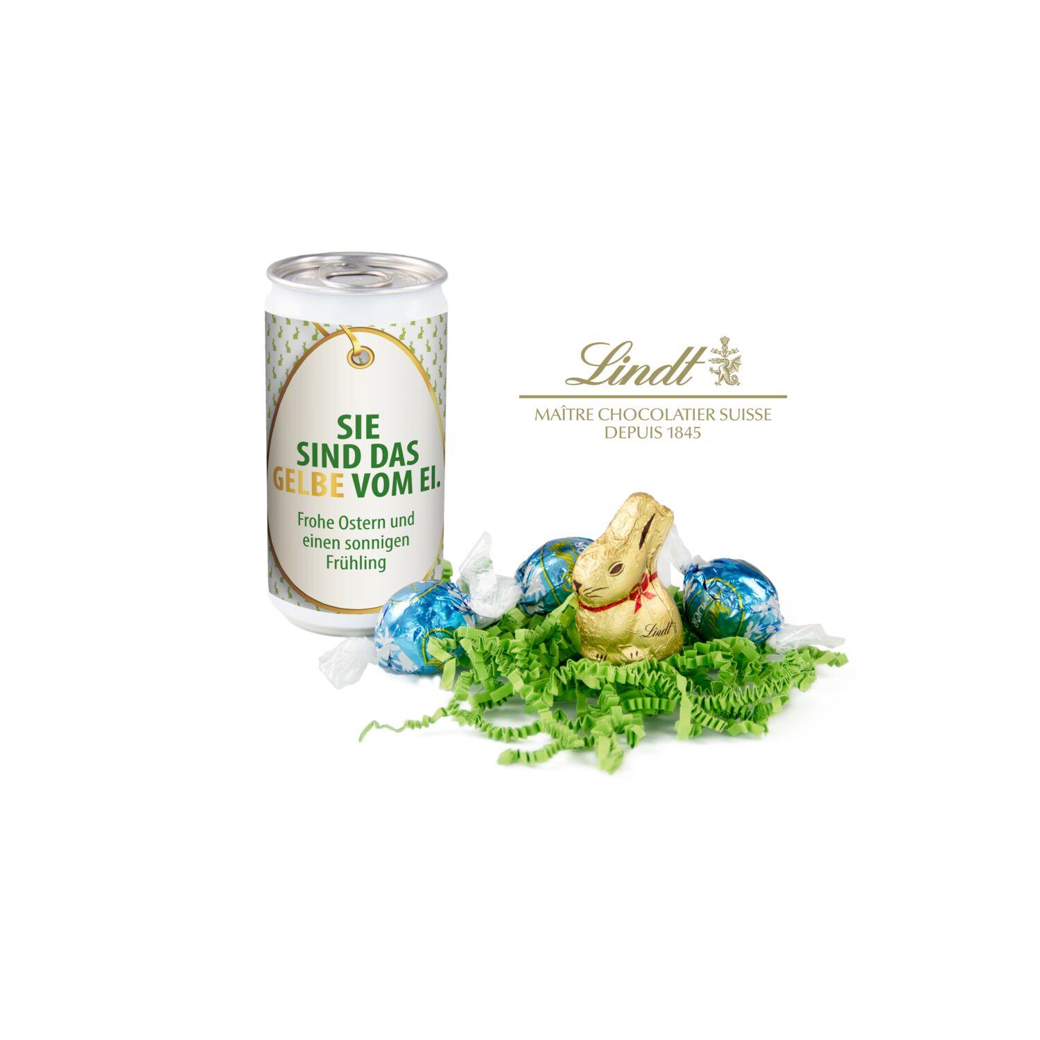 Geschenkartikel / Präsentartikel: Lindt-Oster-Überraschung - Etikett Sie sind das Gelbe vom Ei
