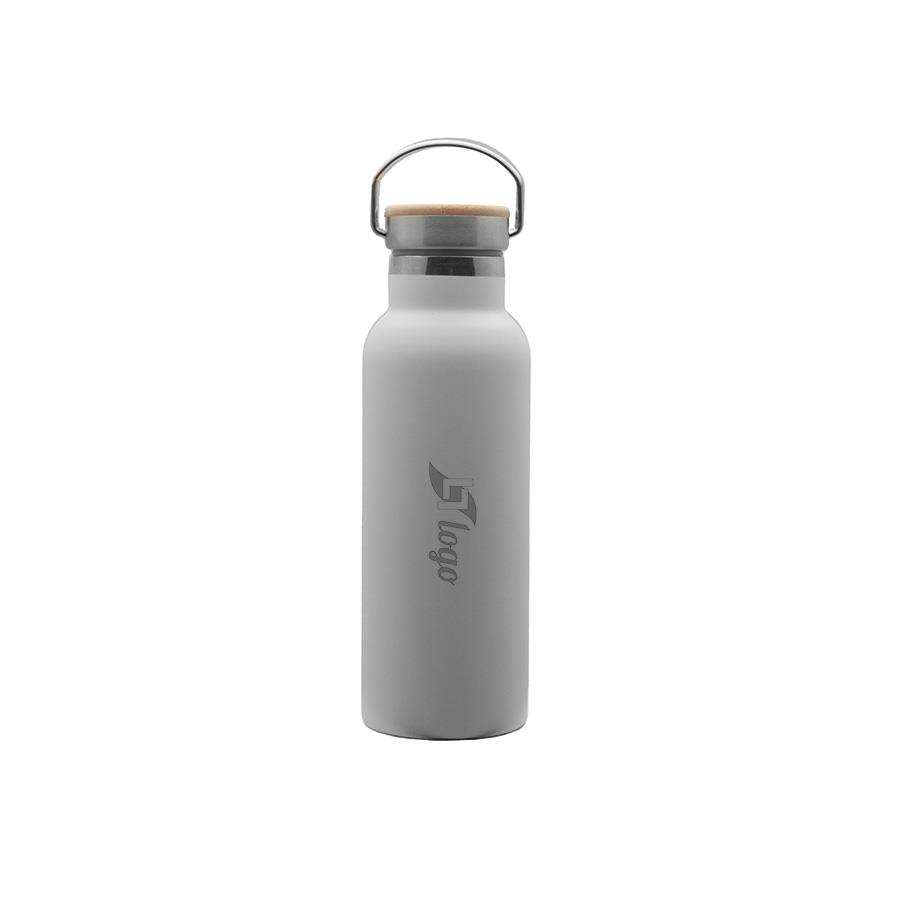 Doppelwandige Flasche  Arima , weiß, Bambusdeckel, 500ml
