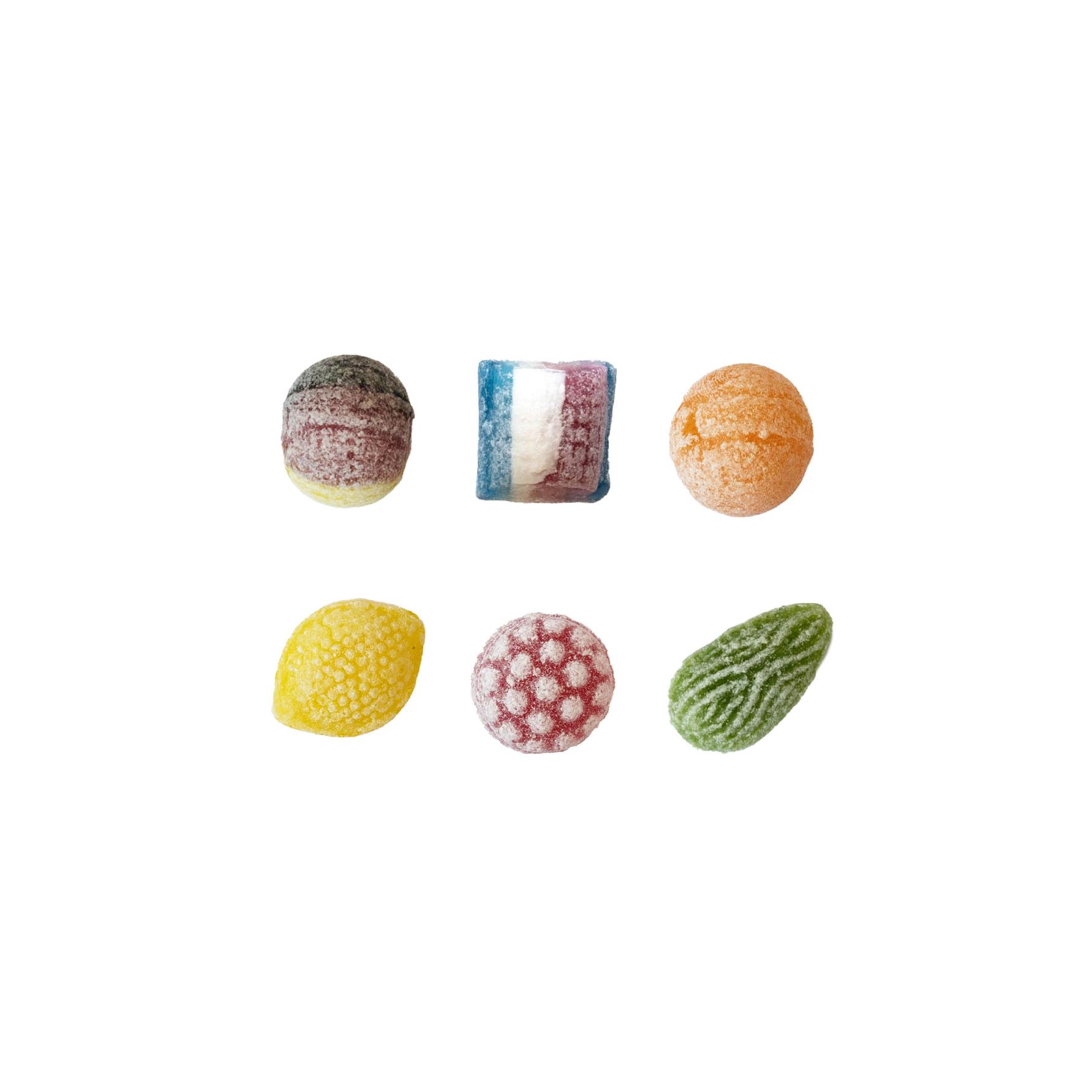 Beutelschachtel mit Bonbons,   60 g, Inhalt: Saure Zitrone Brause