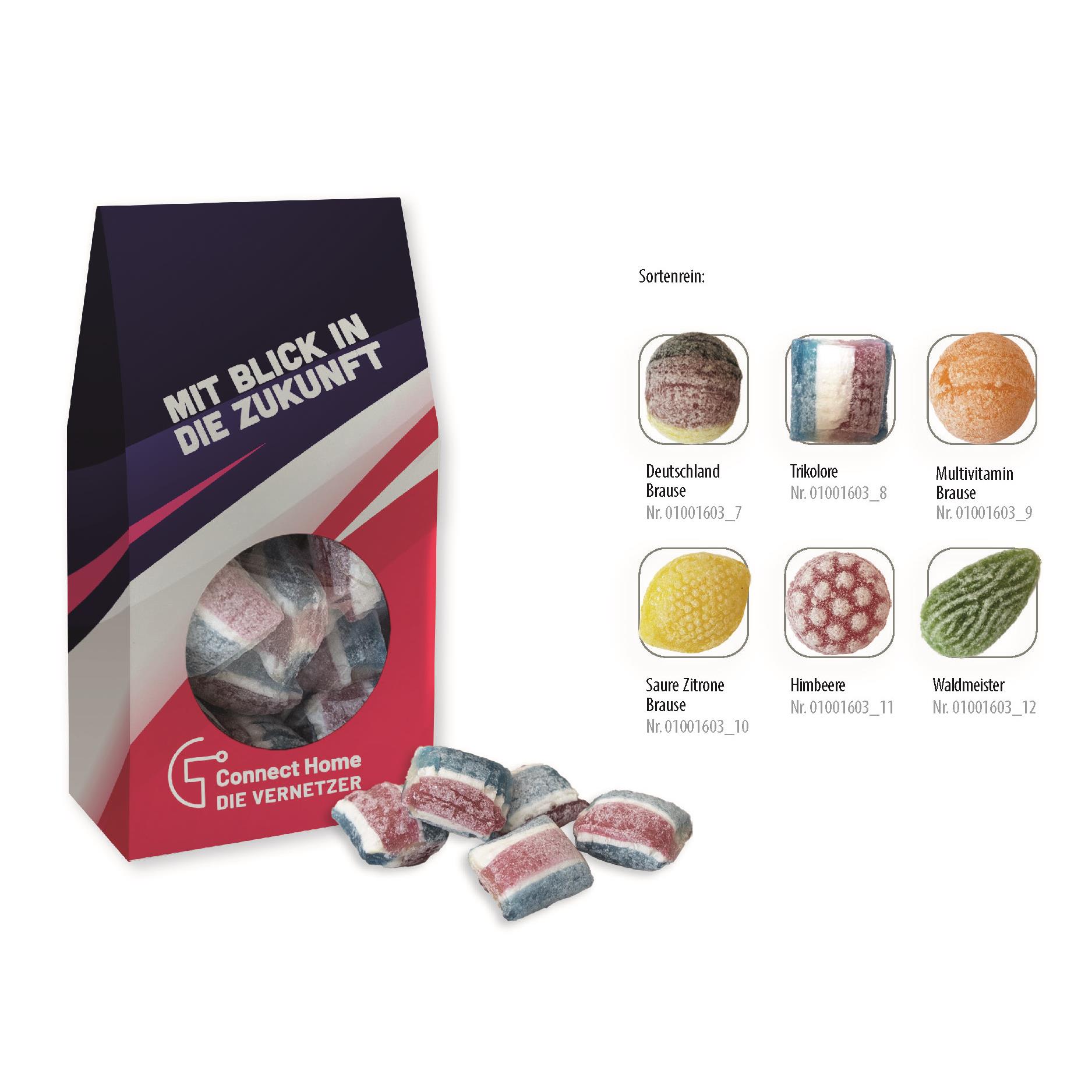 Beutelschachtel mit Bonbons,   60 g, Inhalt: Waldmeister