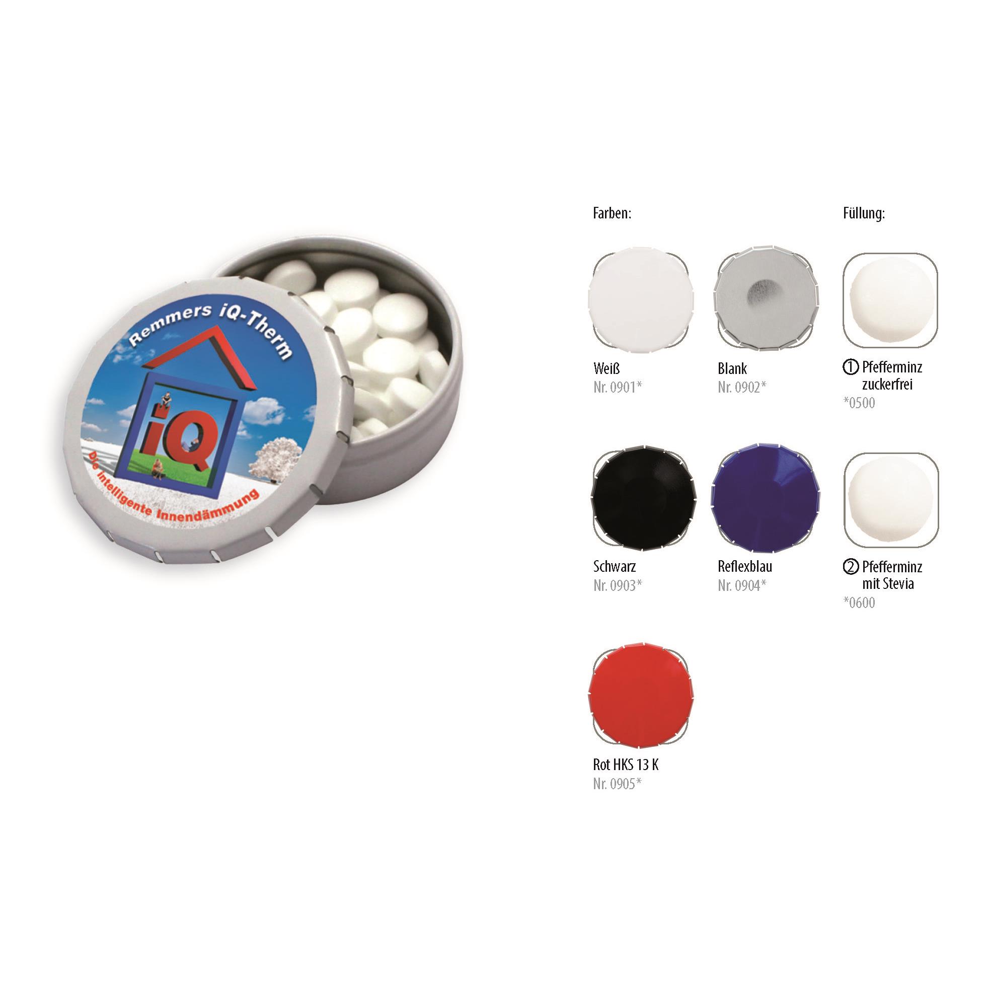 Klick-Dose-45, rot HKS 13 K 12 g, Inhalt: Pfefferminz-Pastillen; Stevia