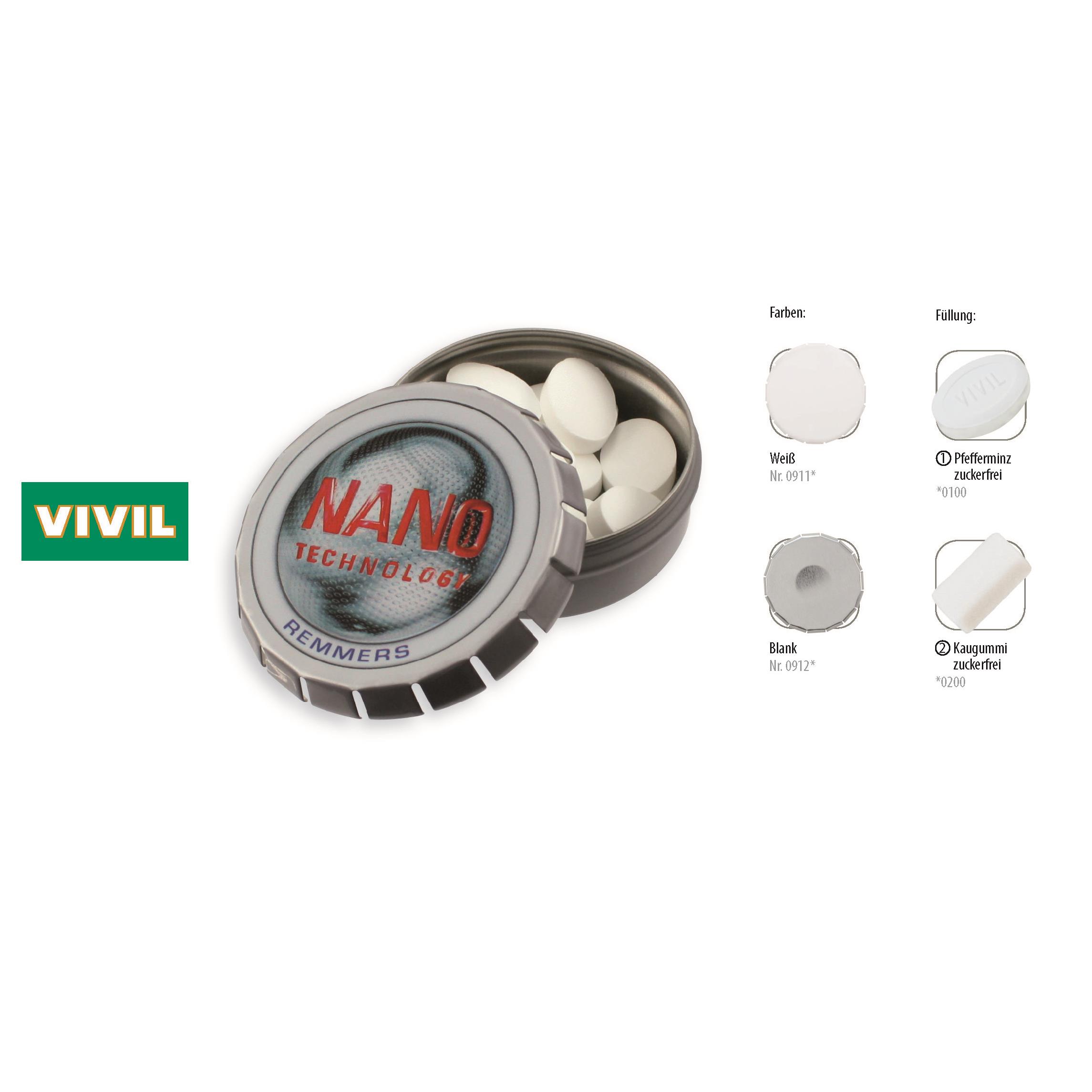 Klick-Dose-57, blank 20 g, Inhalt: VIVIL Extra Strong, zuckerfrei (Dose)