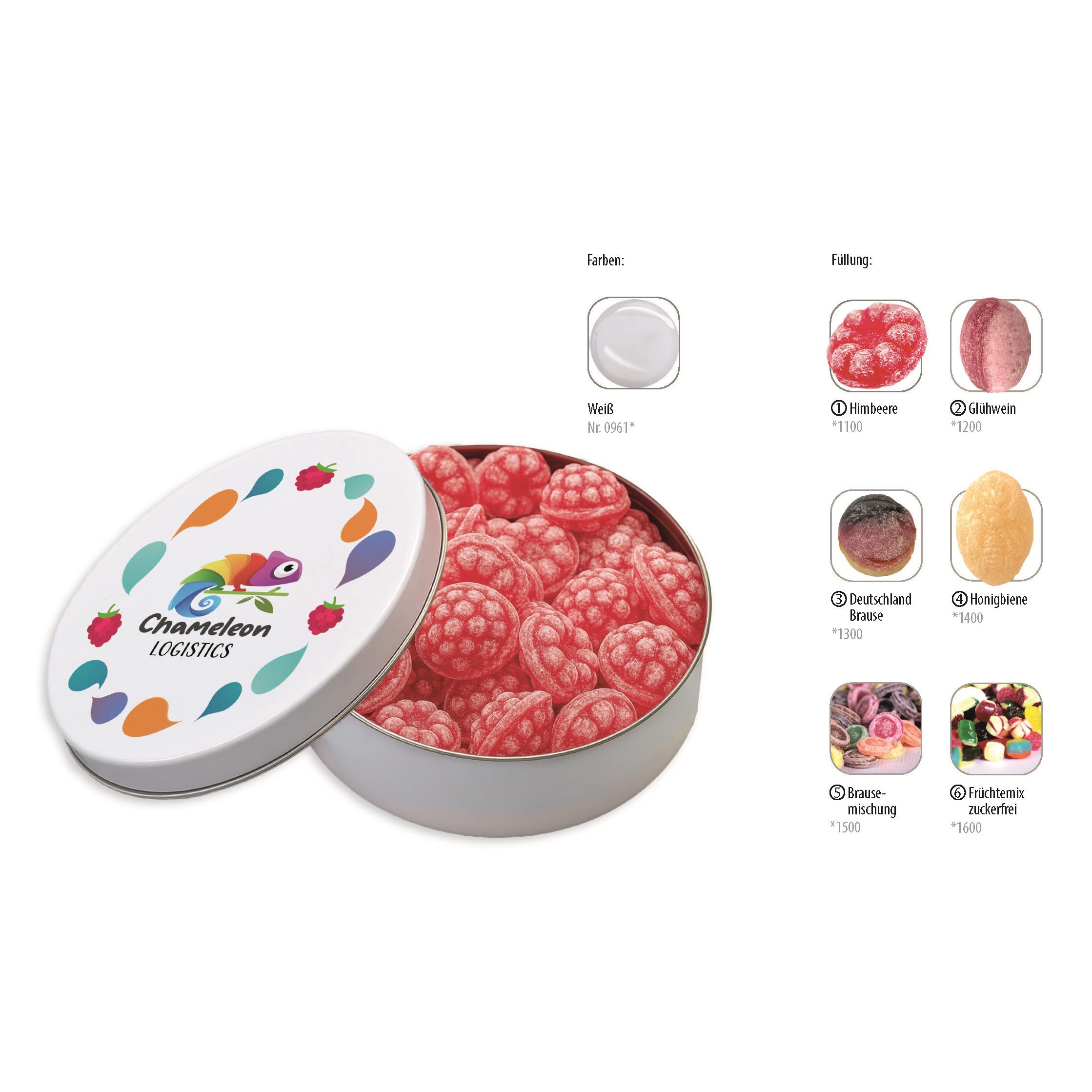 Runddose 99, weiß 120 g, Inhalt: Bonbon Brausemischung