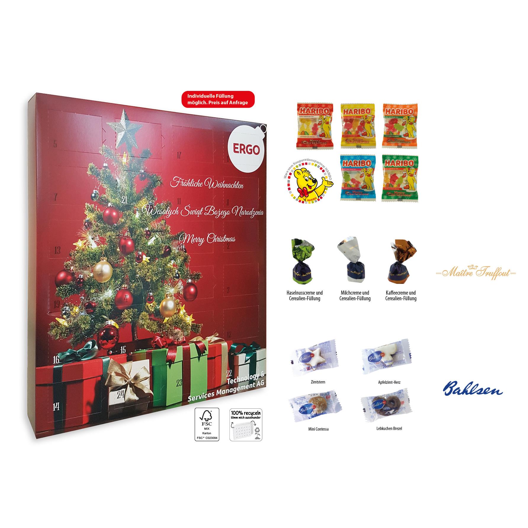 XXL Adventskalender,   24 Stück, Inhalt: HARIBO Weihnachtsmix