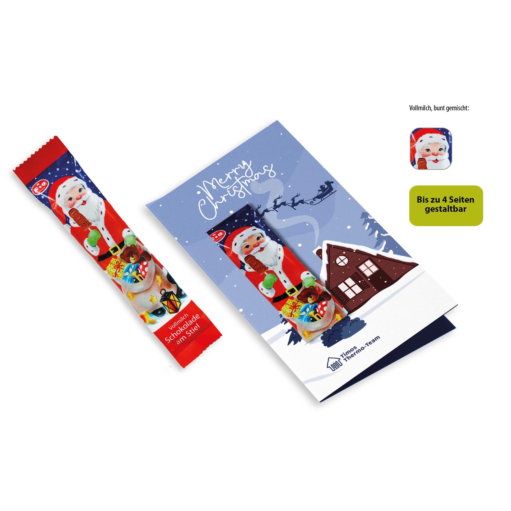Weihnachtskarte mit Schoko-Lolly,   1 Stück, Inhalt: Schoko-Lolly Weihnachten