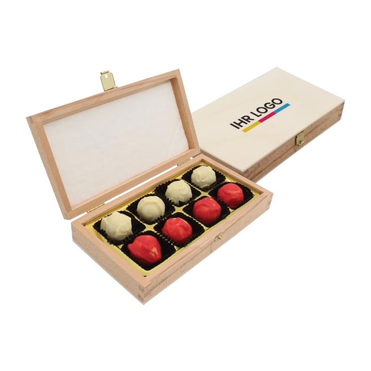 Pralinenbox Holz 8er bedruckter Deckel
