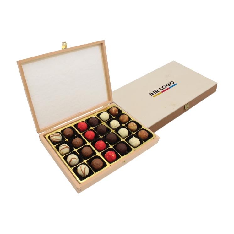 Pralinenbox Holz 24er bedruckter Deckel