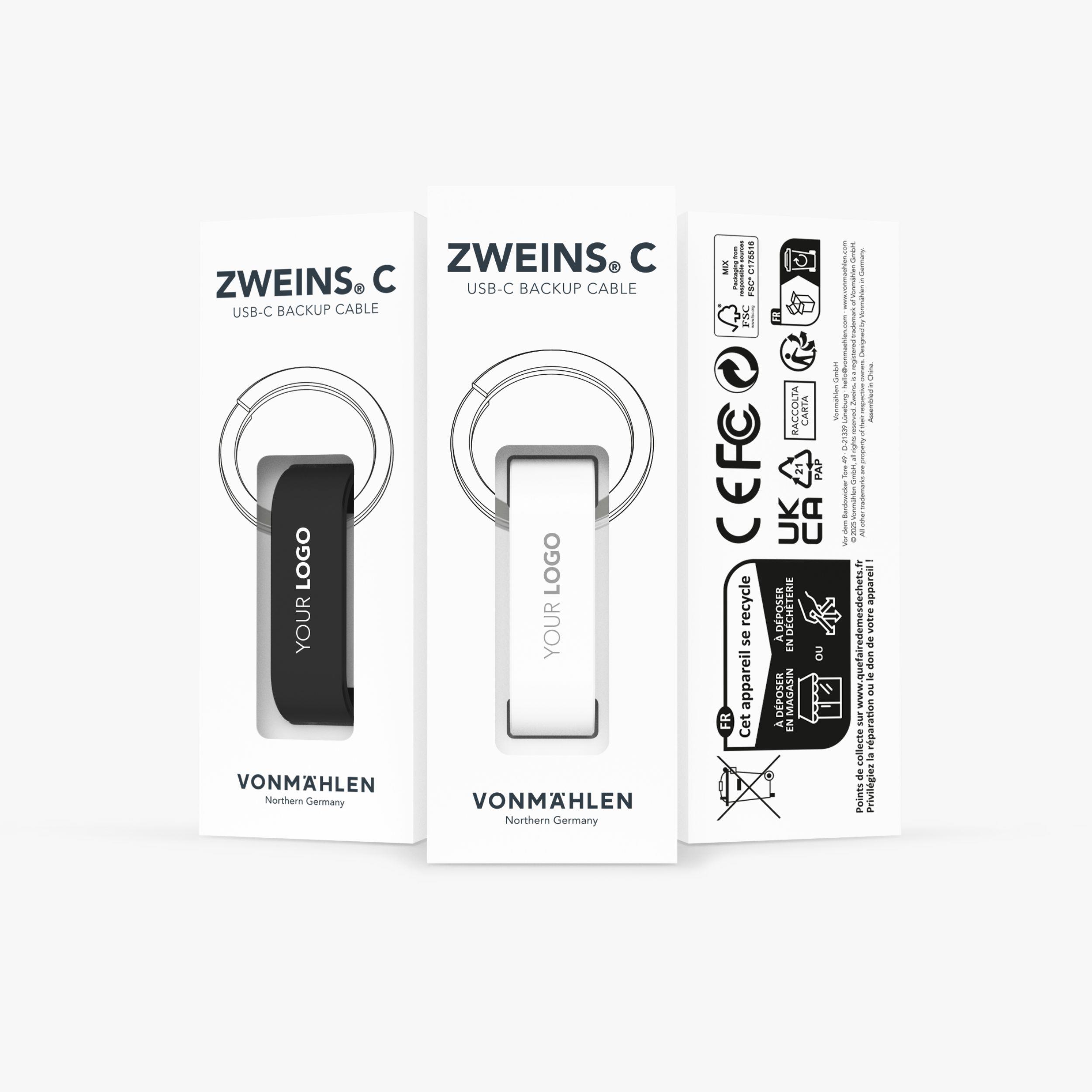 Zweins® C - Das USB-C Notfall-Ladekabel - Weiß