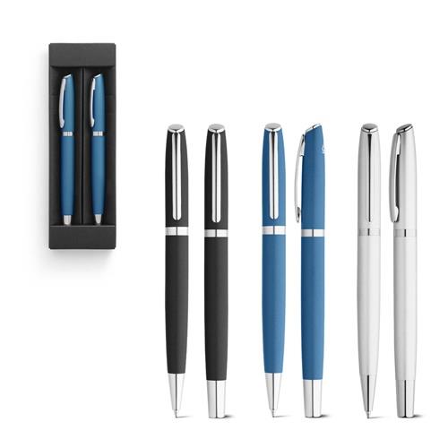 RE-LANDO-SET. Tintenroller und Kugelschreiber mit Gehäuse aus Recyceltes Aluminium (100% rAL)