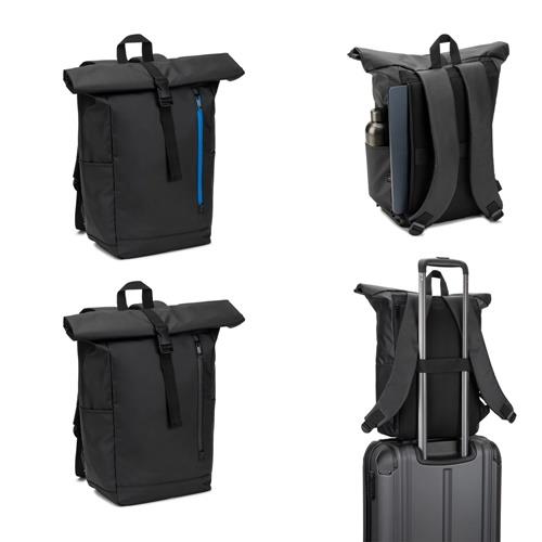 OSASCO BPACK. Rolltop-Rucksack mit Reissverschlusssystem, bei dem das Oberteil aufgerollt werden kann, um es an das Volumen des Rucksacks anzupassen. Hergestellt aus recyceltem 600D-Polyester
