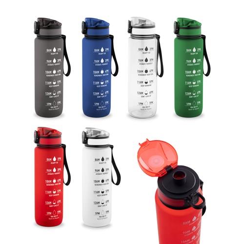 ERIKSSON. Flasche aus recyceltem PET (100 % rPET) mit motivierenden Sprüchen und Zeitmarkierungen, die zum Wassertrinken anregen