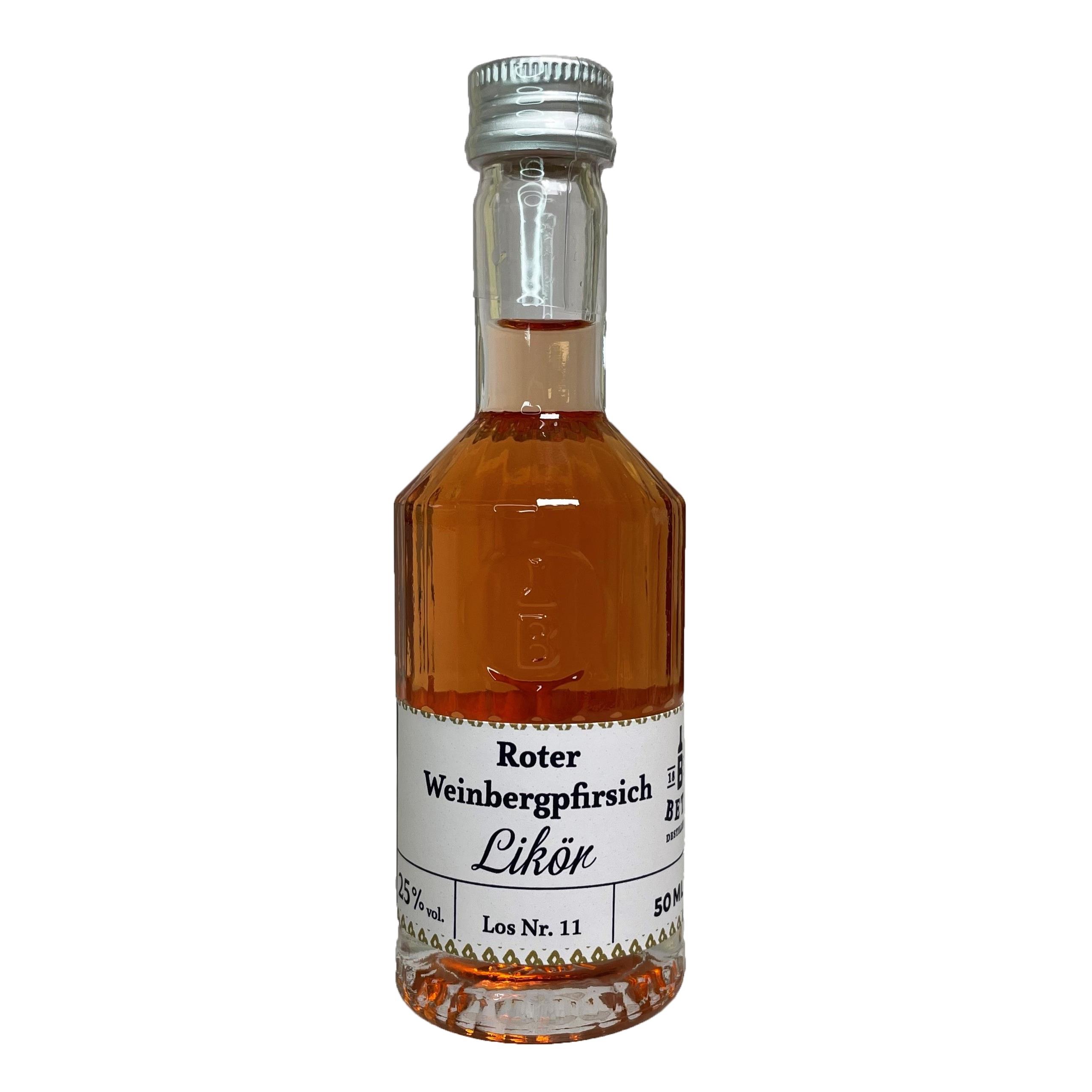 Roter Weinbergpfirsich-Likör 50 ml in Tastingflasche, 25 % vol.